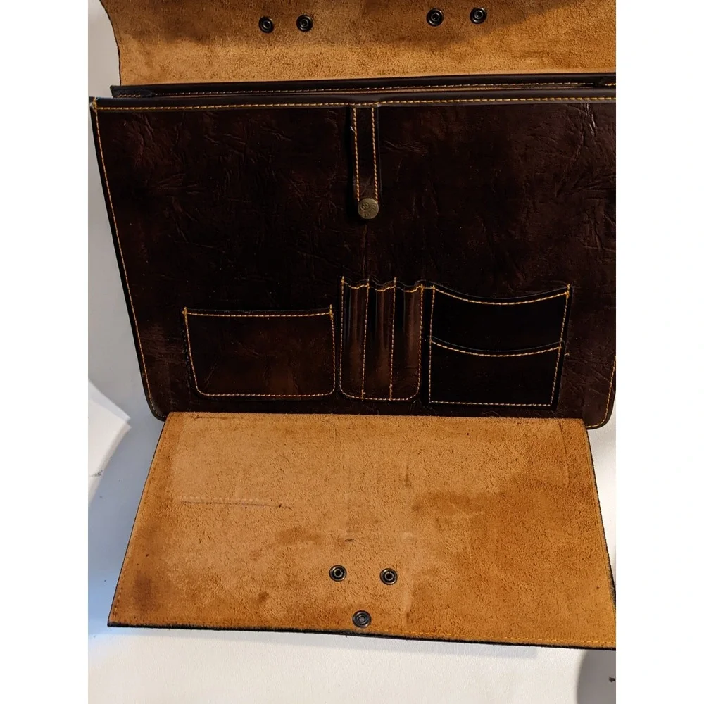 Vtg Jynaeki Brown Leather Briefcase Attache Sturdy Handle Professional 15 x 11